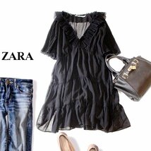 ☆☆ 美品 ザラ ZARA ☆☆ 可愛いシワ・プリーツ シフォン チュニック M 春 夏 23A09_画像1