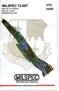 1/72 MILSPEC　ミルスペック デカール　 ML 72-007 F-4G PHANTOM, 52nd TFW SPANGDAHLEM AB,1985