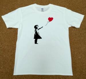 BANKSY・バンクシー・風船と少女・プリントTシャツ・白・XL