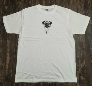 ＰｕｇＤｏｇ・パグ犬・＄・プリントＴシャツ・白・L