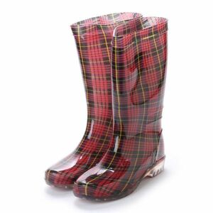  outlet lady's rain boots M size 23.0-23.5cm RED/CHK ( red check ) long boots boots 15032