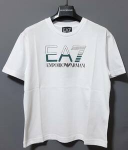 [新品] 10A(10歳) EA7 / ARMANI JUNIOR　ラバーロゴ入り【ジャージ半袖Tシャツ】◆2023年春夏モデル　男の子用 140cm　◆色：白