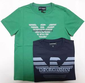 [新品] 12A(12歳) EMPORIO ARMANI / JUNIOR　2着セットのイーグル入り【半袖Tシャツ】◆2023年春夏モデル　男の子用 154cm　◆色：緑＆紺