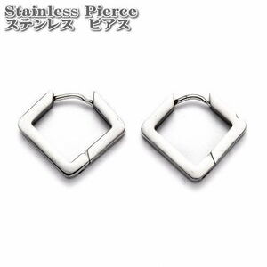 ステンレス ピアス Rhombus フープピアス シルバー 両耳用(2個セット) 17x20x3mm ステンレス 菱形 ピアス ひし形