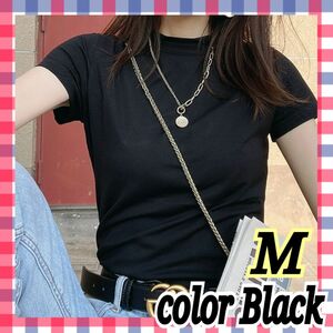シンプル Tシャツ 黒 M レディース モックネック 半袖 カットソー 白 黒 ホワイト ブラック カジュアル ハイネック
