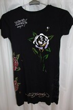 エドハーディー ed hardy レディース半袖Tシャツ ブラック Mサイズ TIGER ストーン スカル影プリント 新品_画像4