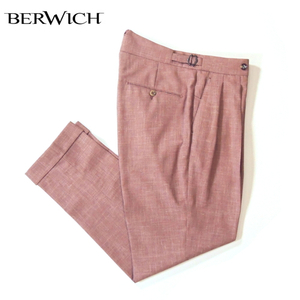 【定価5.0万・新品・44】BERWICH（ベルウィッチ）SCOTCH ウールシルクリネンメランジ サイドアジャスター2プリーツパンツ ローズブラウン