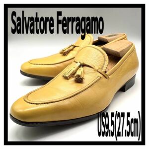 Salvatore Ferragamo (サルヴァトーレフェラガモ) ドレスシューズ タッセルローファー スリッポン レザー イエロー 黄色 US9.5 27.5cm 革靴