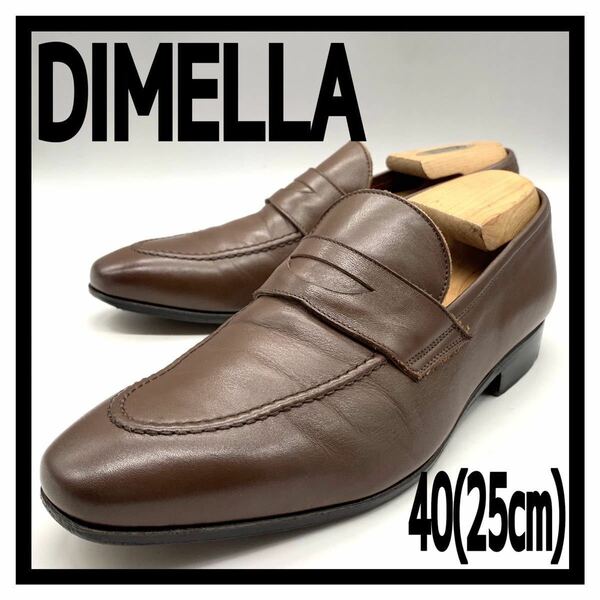  DIMELLA (ディメッラ) ドレスシューズ コインローファー スリッポン レザー ブラウン 茶色 40 25cm 革靴 ビジネス メンズ