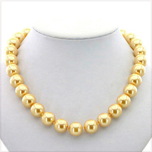 [NECKLACE] Golden South Sea Shell Pearl ビューティフル ゴールドパール 大玉 金色の真珠 ネックレス φ14x460mm 【送料無料】_画像1