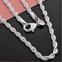 [NECKLACE] 925 Sterling Silver Plated 4MM シャイニング ツイスト ロープ チェーン シルバー ネックレス 550mm (20g)_画像1