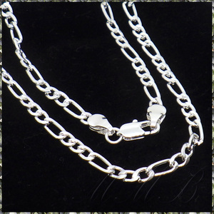 [NECKLACE] 925 Sterling Silver Plated スリム フィガロ チェーン シャイニング シルバー ネックレス 3.8x500mm (9.5g) 【送料無料】