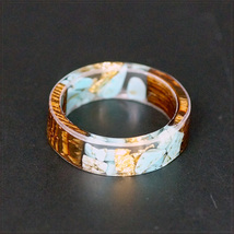 [RING] Resin Wood Gold Stone Inside ウッド 木 ターコイズ ストーン 金箔 ゴールド 入り ハンドメイド レジン 6.5mm リング 25号_画像7