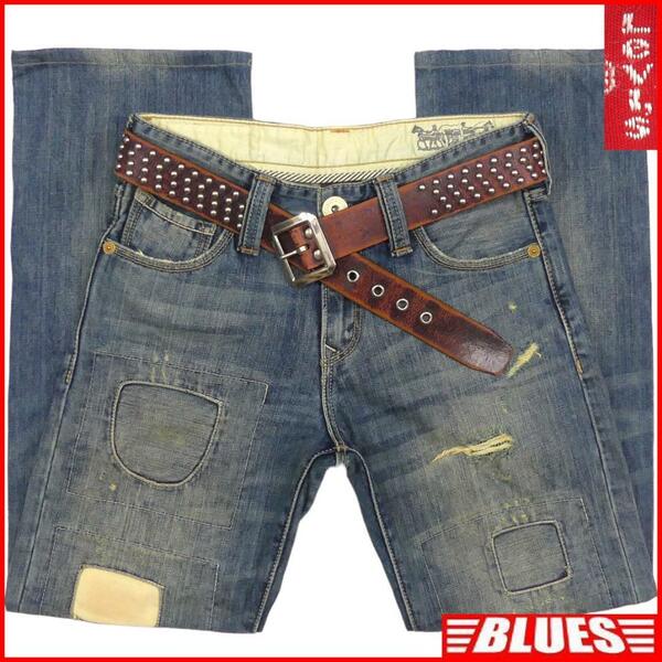 即決★リーバイス 523★W28 ストレートジーンズ Levis メンズ ハードダメージ加工 デニム パンツ ジーパン ボトムス