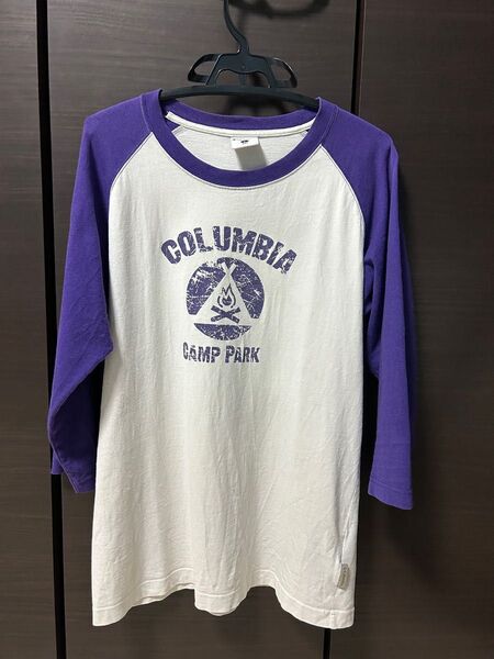 【最終値下げ】Columbia ラグランTシャツ 七分丈 ホワイト×パープル