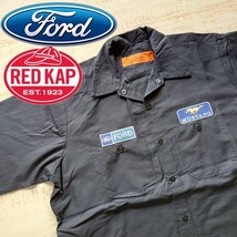 A914 ワーク シャツ RED KAP 半袖 アメリカ 古着 L FORD マスタング MUSTANG 刺繍 ワッペン シェルビー COBRA コブラ エレノア マッハ 1 x_画像1