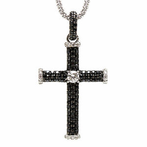 K18WG 十字架モチーフネックレス 約44cm ダイヤモンド 0.40ct/0.14ct 約5.2g 18金 ホワイトゴールド ブラックダイヤモンド クロス 20643