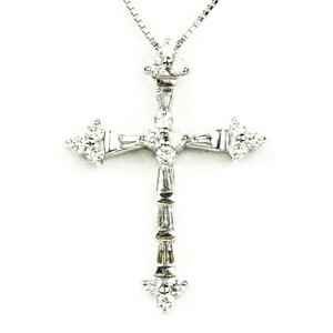 十字架 クロス ダイヤモンド 1.00ct ネックレス Pt850 Pt900 プラチナ 全長約40cm 20671
