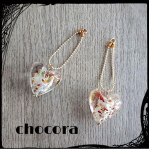 ガラス ハート ボールチェーン ピアス 【クリア】