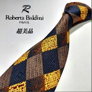 42【Roberta Baldini】ロベルタバルディ二 ネクタイ 茶×紺 