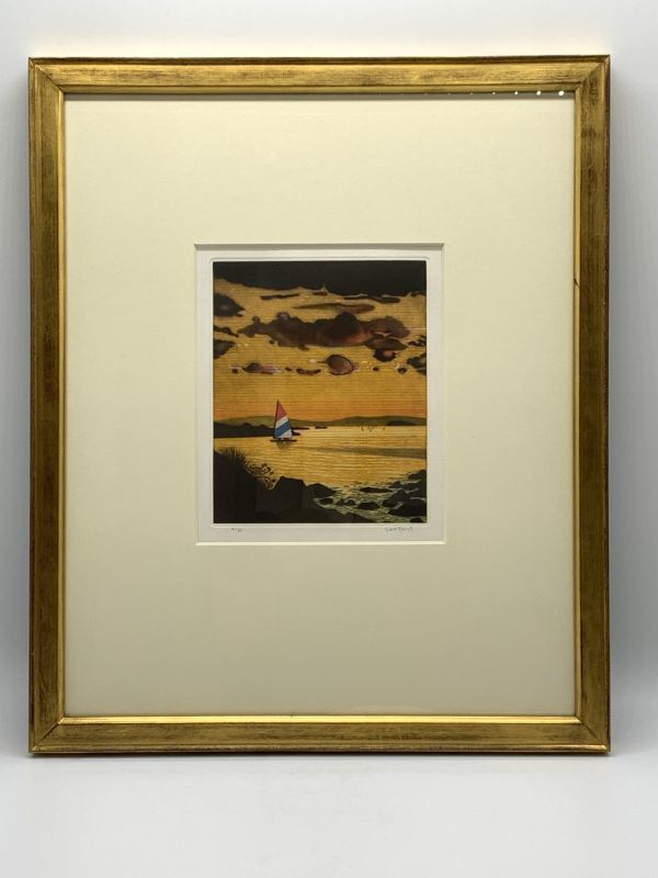 [الإطار] طباعة لوحة نحاسية Shinsaku 4/83 Kaworu Saito: Hayama Morito Coast 38×46 إطار أكريليك فولاذي N0526B, عمل فني, تلوين, آحرون