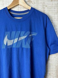 ☆US古着 NIKE ナイキ DRI-FIT ドライ 速乾 スポーツ Tシャツ プリント ブルー青【M】コットンポリ　　◆3979◆