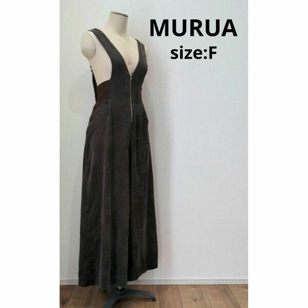 ムルーア MURUA コーデュロイ ワイドパンツ サロペット レディース F