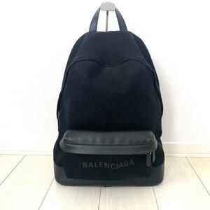 美品現行モデル　BALENCIAGA バックパック 黒 大容量 メンズ　リュックサック　バレンシアガ　ブラック　キャンバス　レザー　カバン　鞄