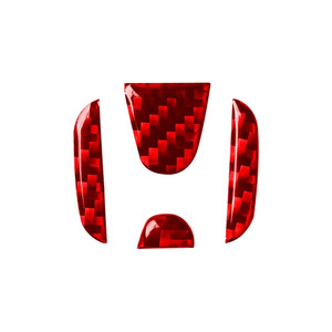 新品 ホンダ エンブレム ステッカー 赤 レッド ステアリング カーボン デカール トリム カスタム シビック 2016 - 2019 炭素繊維 送料無料