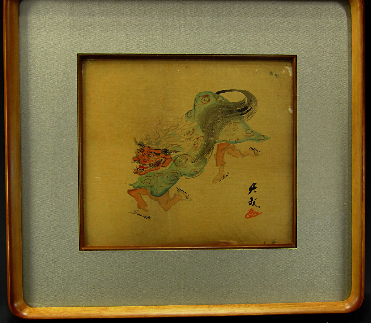 吉村大雅狮子舞日本画, 保证正品, 彩纸画, 附有盒子, 绘画, 日本画, 其他的