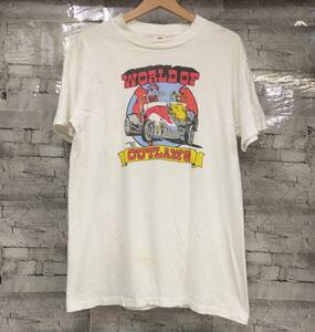 70s USA製 Hanes ヘインズ WORLD OF OUTLAWS 半袖Tシャツ レーシング 古着 サイズL ホワイト 店舗受取可