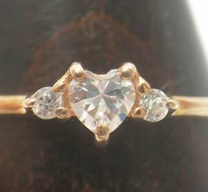 K5 210 stamp #7 7 number 0.8g pink gold heart motif 3 stone Stone attaching ring ring 