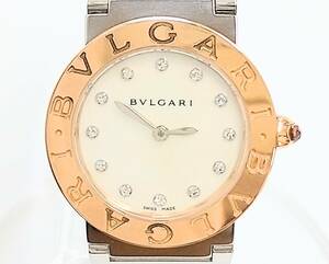 【ポリッシュ済み】BVLGARI ブルガリ ブルガリブルガリシェル文字盤 SS×K18 12Pダイヤクォーツレ 腕時計 BBLP26SG／L4455 ケース有り