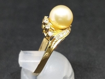 ソーティング付き 仕上済み K18 真珠 ダイヤモンド デザインリング 14号 4.1g パール約8mm 18K YG 18金 ゴールド 指輪 店舗受取可_画像3