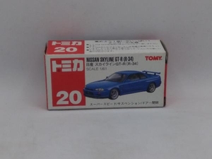 現状品 トミカ No.20 スカイライン GT-R(R34) 紺メタリック 黒シート 2Fホイール リアライト赤タンポ 赤箱 ロゴ赤字 中国製 トミー