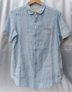 快晴堂謹製 カイセイドウ 半袖 シャツ サイズ2 青系 ブルー系 チェック柄 日本製 MADE IN JAPAN