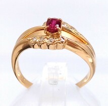 【新品仕上げ済/ソーティング付】 K18 天然ルビー 0.32ct ダイヤモンド 0.043ct リング 約12号 3.4g_画像1