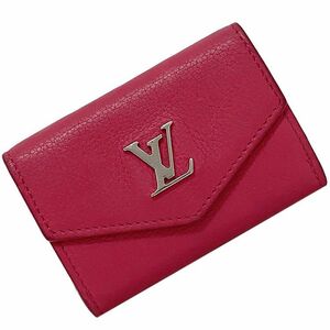 ルイ ヴィトン 三つ折り 財布 ポルトフォイユ ロックミニ ピンク シルバー M67858 美品 LV レザー メタル