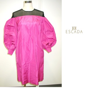 【新品】ESCADA（エスカーダ）パフスリーフワンピース　紫ワンピース　ドレス　豪華ワンピース きれいめワンピース ゴージャスワンピース　