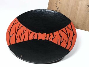 鎌倉彫 光峯 樹文様 大皿 共箱 / 伝統工芸 漆器 飾り皿 盆