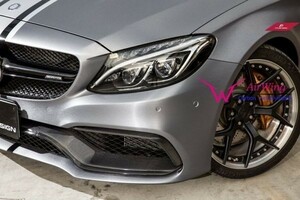 メルセデスベンツ W205/S205 C63AMG セダン/ワゴン用 フロントバンパーカーボントリム/リアルカーボンガーニッシュ/クロスカーボン