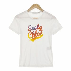 Gh22 SEE BY CHLOE シーバイクロエ プリントTシャツ 半袖カットソー フロントロゴ◎ 2 Mサイズ相当 クルーネック レディース 女性用