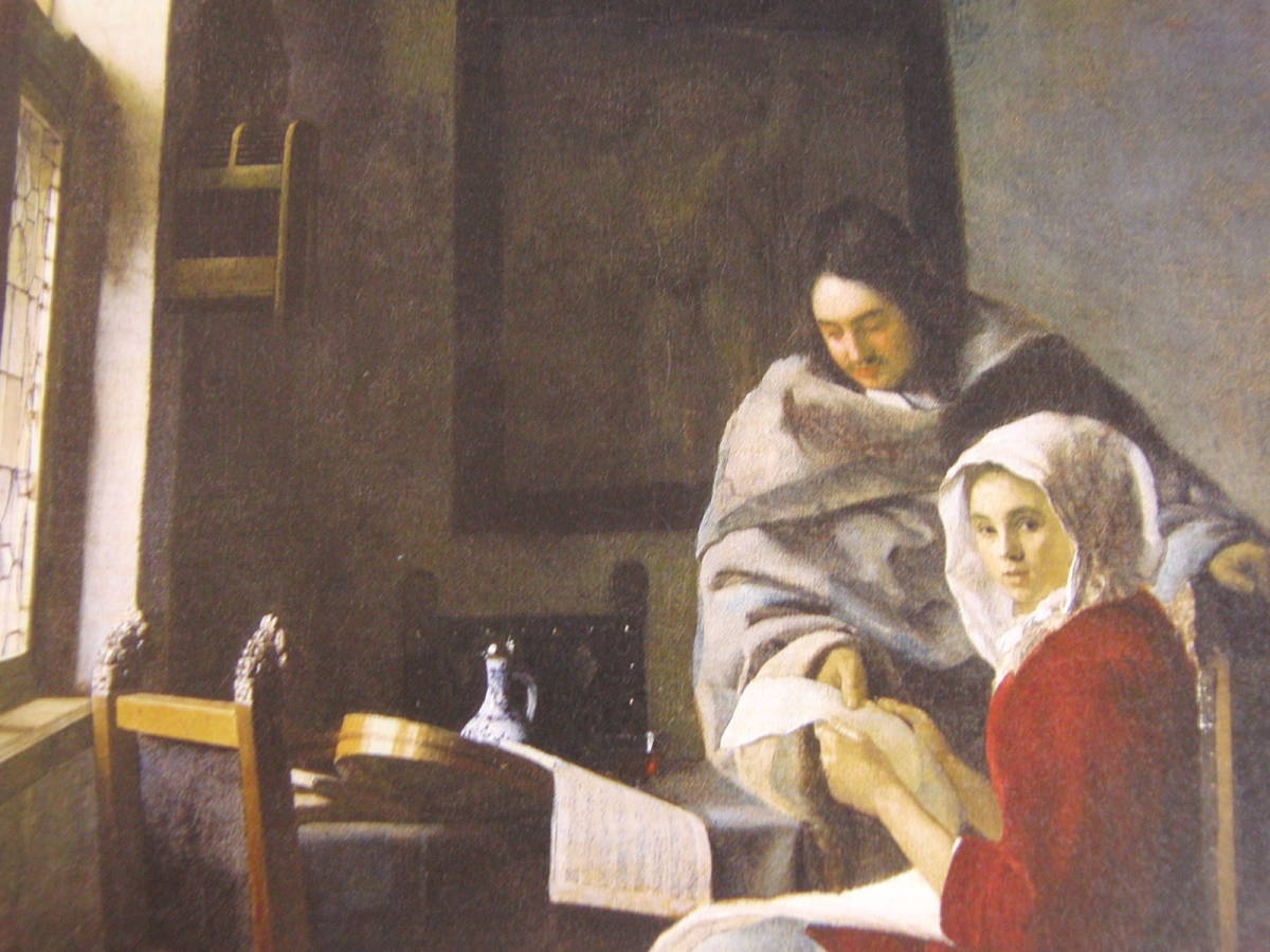 Juan Vermeer, Práctica interrumpida, Una rara pintura enmarcada de un libro de arte., Viene con tapete personalizado y marco japonés nuevo., En buena condición, envío gratis, Cuadro, Pintura al óleo, Retratos