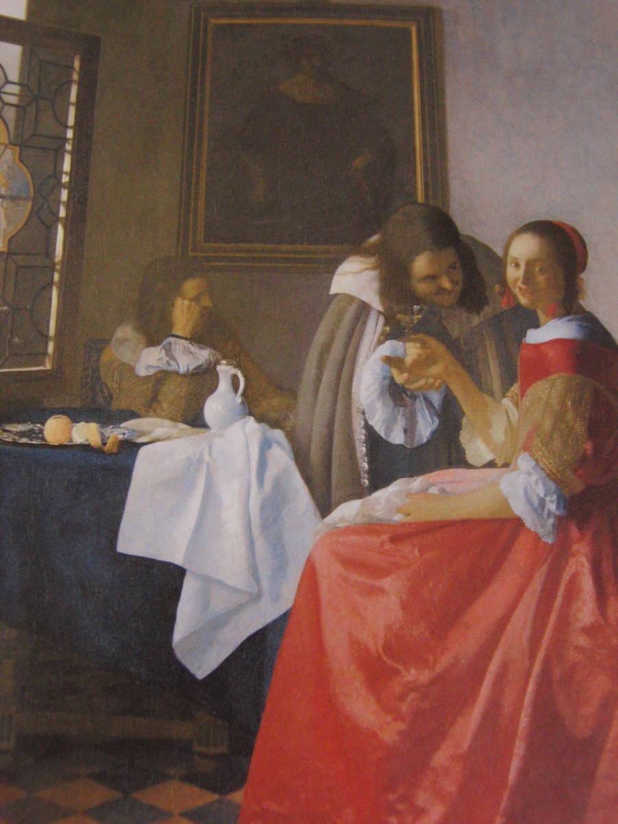 Johannes Vermeer, Deux messieurs et une dame, Une rare peinture encadrée issue d'un livre d'art, Livré avec un passe-partout personnalisé et un tout nouveau cadre japonais, En bonne condition, livraison gratuite, Peinture, Peinture à l'huile, Portraits