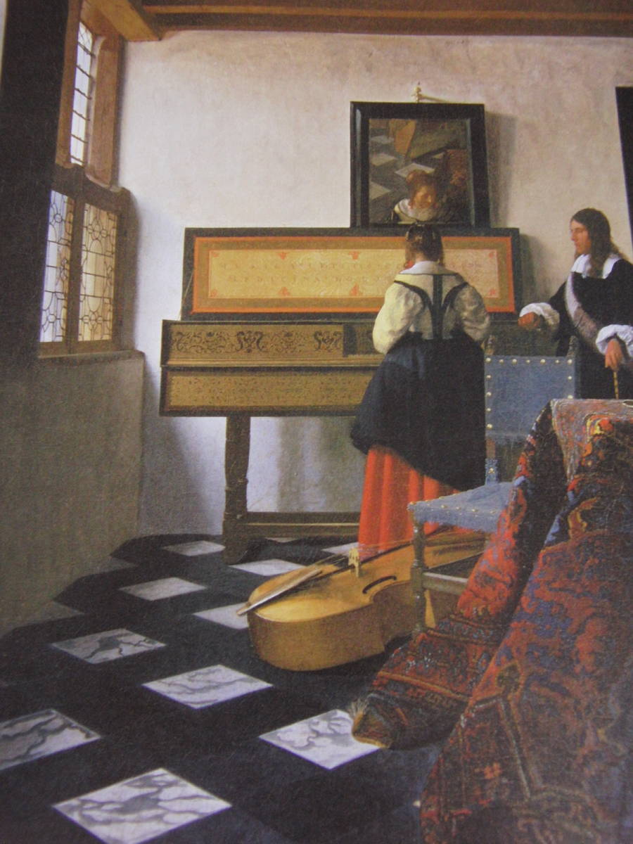 Johannes Vermeer, Pratique musicale, Une rare peinture encadrée issue d'un livre d'art, Livré avec un passe-partout personnalisé et un tout nouveau cadre japonais, En bonne condition, livraison gratuite, Peinture, Peinture à l'huile, Portraits