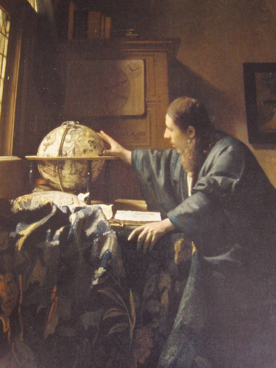 Johannes Vermeer, Astronom, Ein seltenes gerahmtes Gemälde aus einem Kunstbuch, Kommt mit maßgeschneiderter Matte und brandneuem japanischen Rahmen, In guter Kondition, Kostenloser Versand, Malerei, Ölgemälde, Porträts