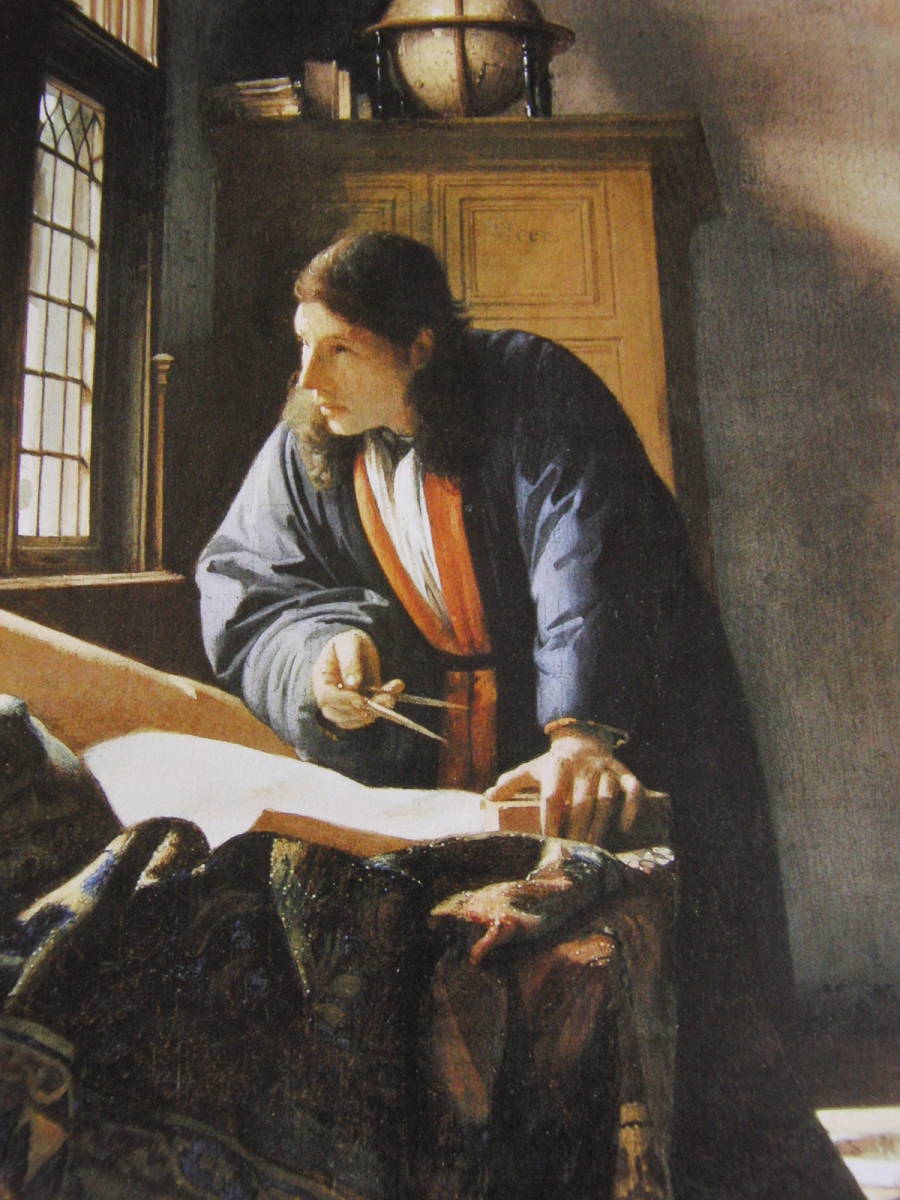 Johannes Vermeer, Géographe, Une rare peinture encadrée issue d'un livre d'art, Livré avec un passe-partout personnalisé et un tout nouveau cadre japonais, En bonne condition, livraison gratuite, Peinture, Peinture à l'huile, Portraits