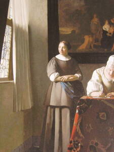 Art hand Auction Johannes Vermeer, Une femme écrivant une lettre et sa servante, Une rare peinture encadrée issue d'un livre d'art, Livré avec un passe-partout personnalisé et un tout nouveau cadre japonais, En bonne condition, livraison gratuite, Peinture, Peinture à l'huile, Portraits