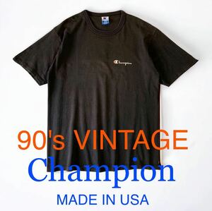 90's VINTAGE Champion USA製 Tシャツ フェード感 ブラック 黒T アメリカ製 輸入 古着 ビンテージ 90年代 90s CHAMPION Tshirts