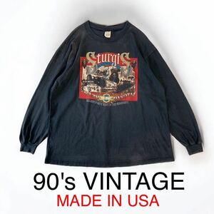 90's USA製 VINTAGE STURGIS BLACK HILLS RALLY スタージス 長袖 Tシャツ HARLEY DAVIDSON ハーレー アメリカ製 ビンテージ ロンT 古着